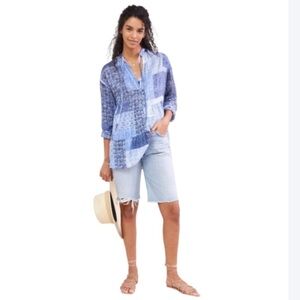 Pilcro by Anthropologie Tiered Tunic Blue Patchwork Blouse - S